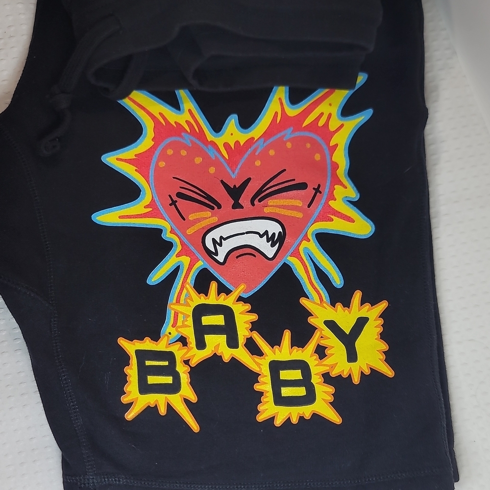 Men.s  Black Hoodie with Colorful Angry Heart Graphic